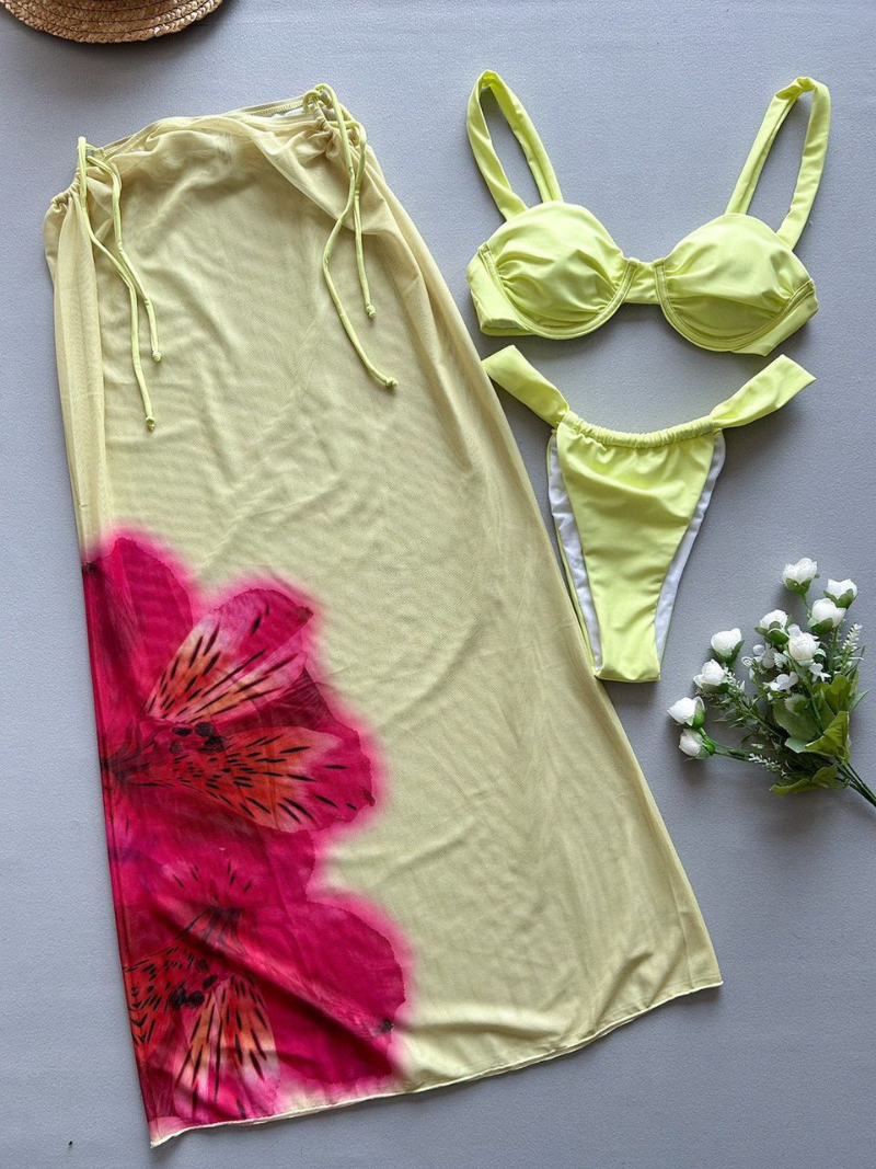 Sun Daze Lemon Bikini Top & Floral Sarong