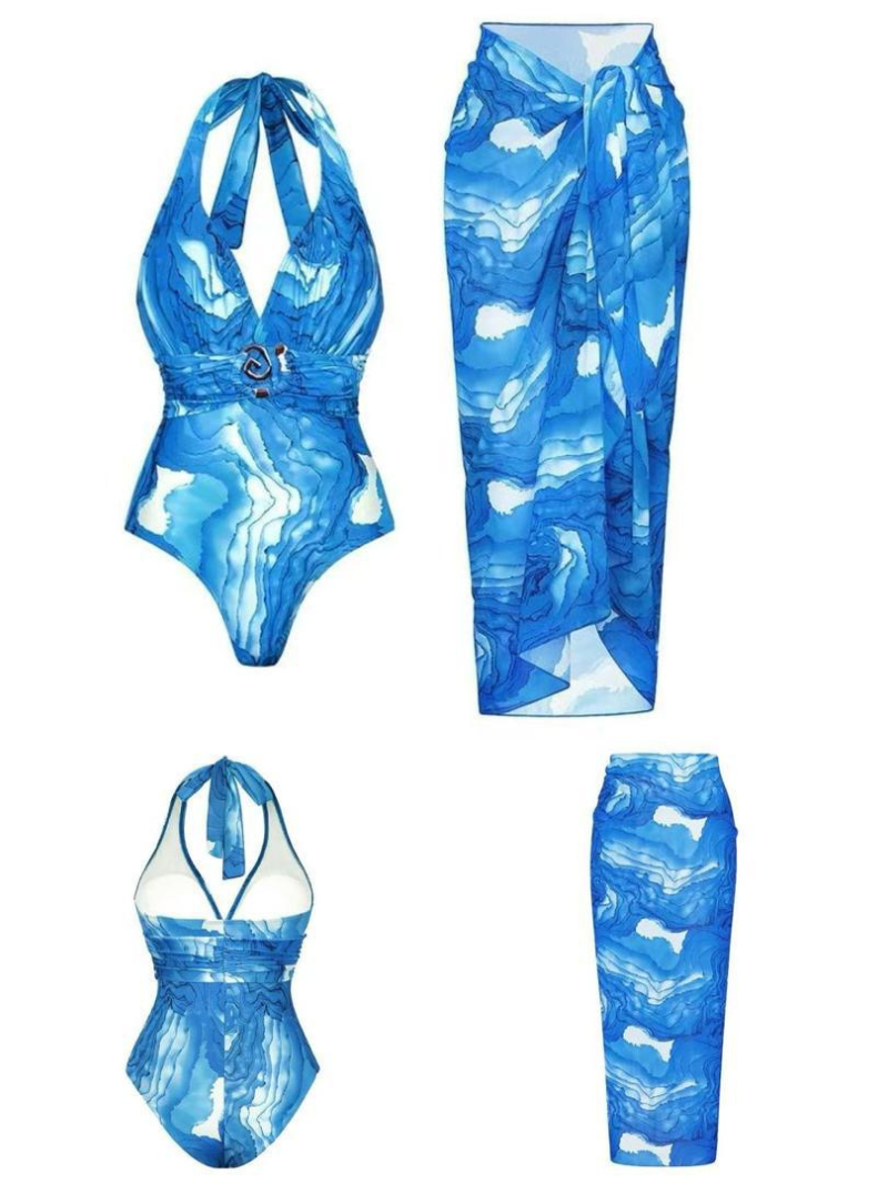 Emerald blue One Piece Swimsuit with Cover Up