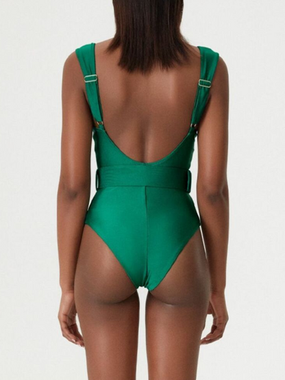 Vintage Green Belt Swimsuit