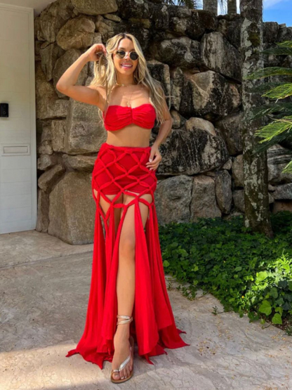 Blooming Red Print Cut Out One piece