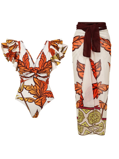 V Neck Ruffle Swimsuit