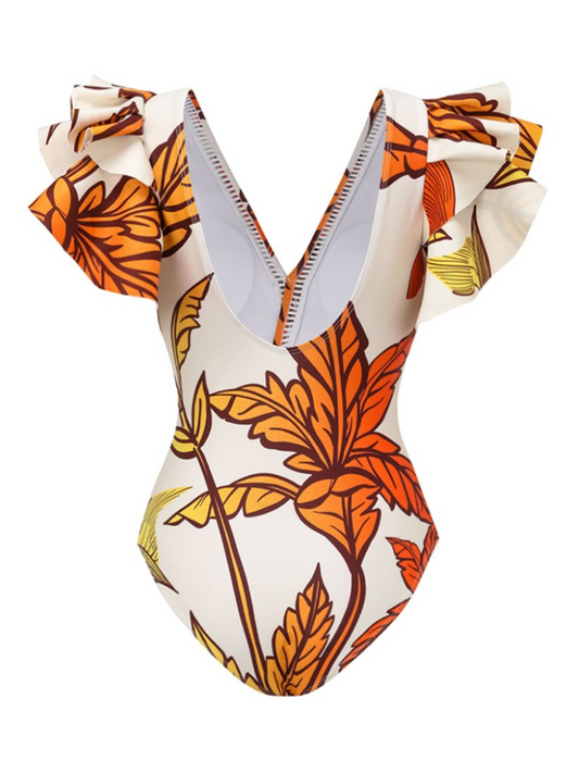 V Neck Ruffle Swimsuit