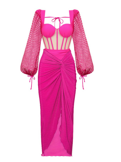 Long-sleeved Net Yarn Splici bikini dress