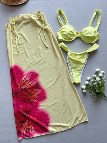 Sun Daze Lemon Bikini Top & Floral Sarong