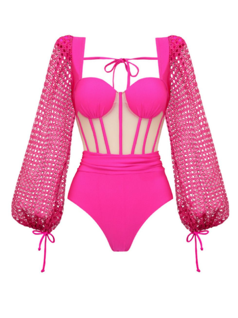 Long-sleeved Net Yarn Splici bikini dress