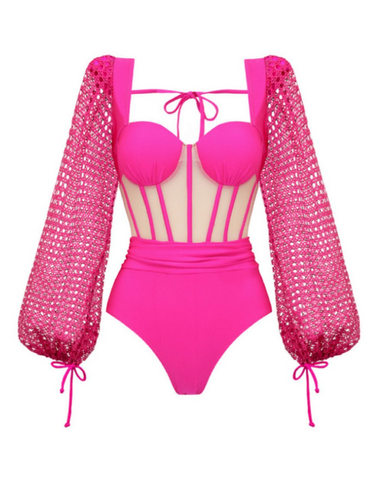 Long-sleeved Net Yarn Splici bikini dress