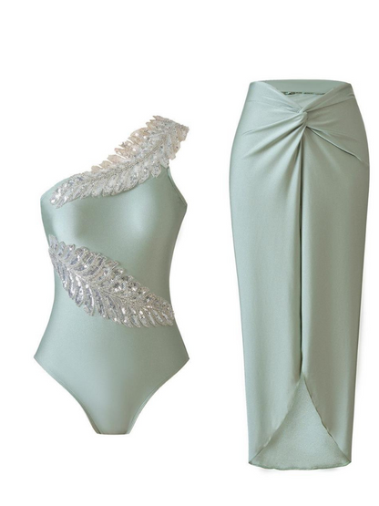 Bella One Side Shoulder Embellished Swimwear