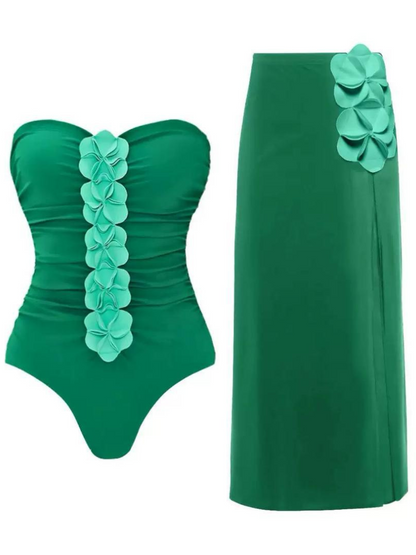 Emerald Bloom Strapless One-Piece Swimsuit