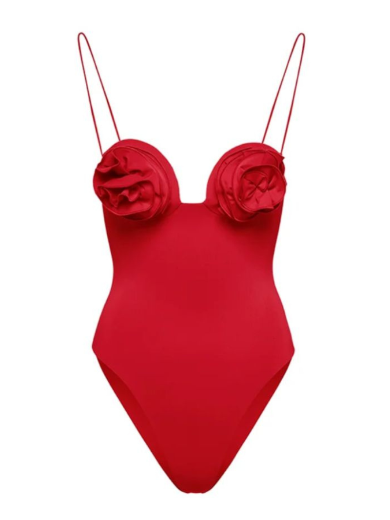 3D Flower Strappy One Piece Swimsuit