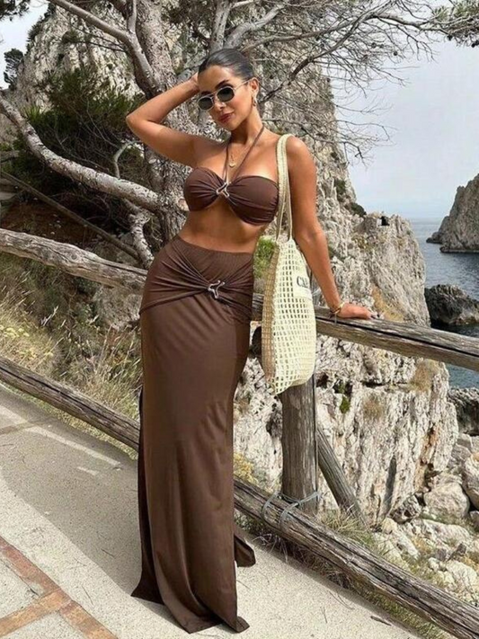 Ruffle One Piece Swimsuit with Cover Up (Skirt)