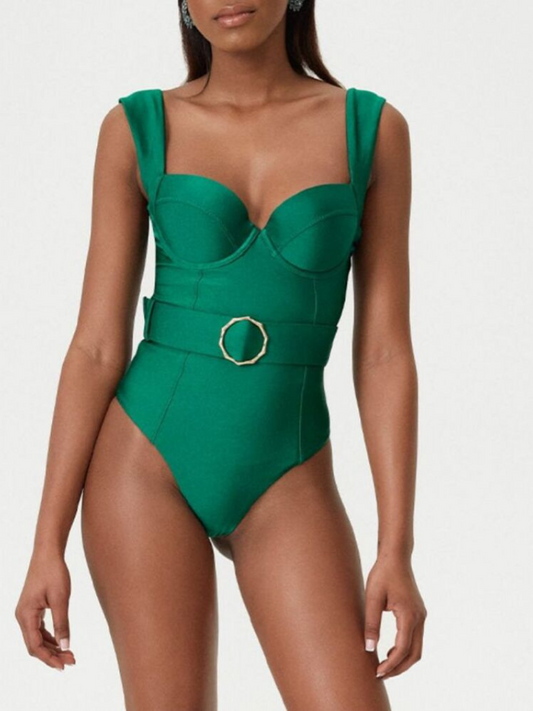 Vintage Green Belt Swimsuit