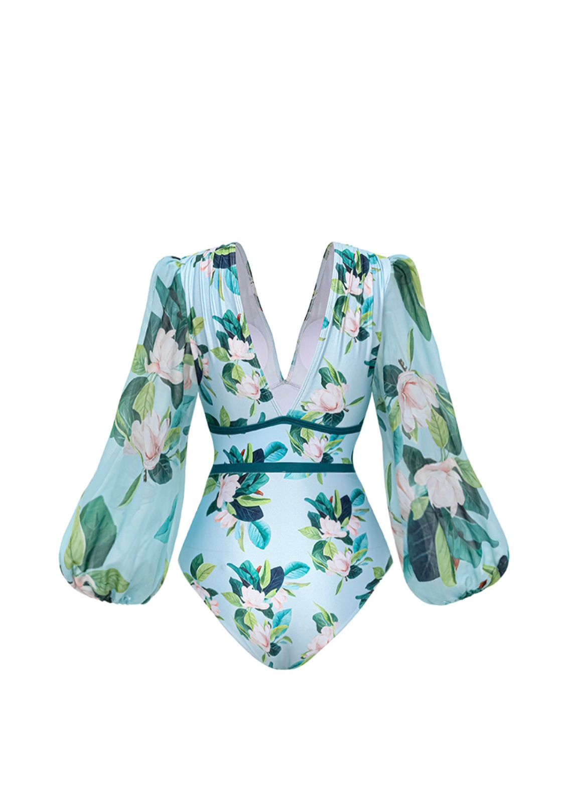 Long-sleeved Mangnolia Print One Piece