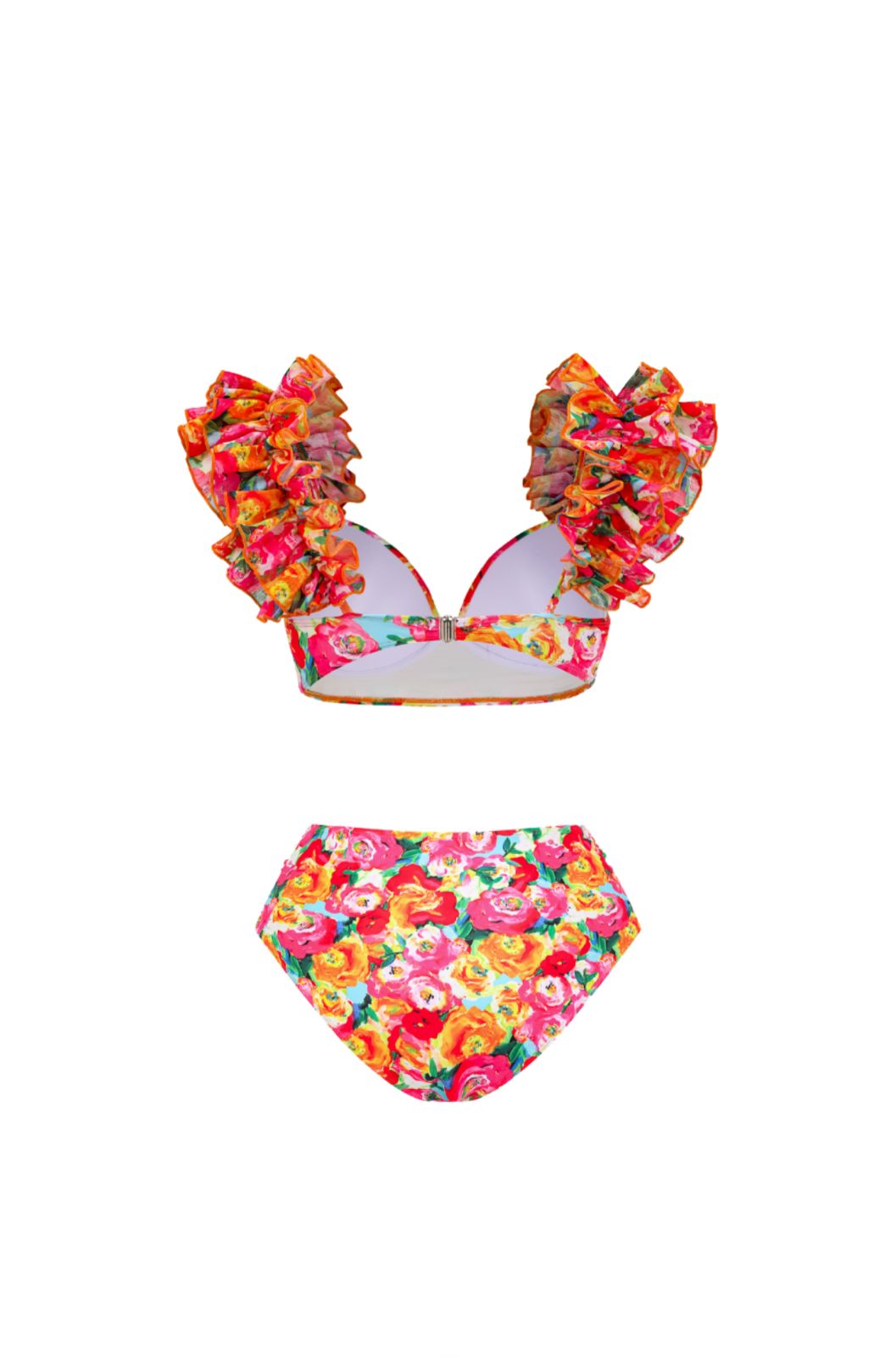 Ruffled Straps Floral Print Bikini Swimsuit