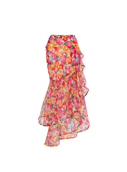 Ruffled Straps Floral Print Bikini Swimsuit